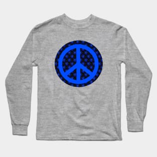 BLUE And Black Flower Power Peace Sign Long Sleeve T-Shirt